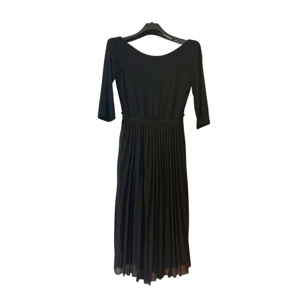 Silvia Casanova Black Pleated Midi Dress